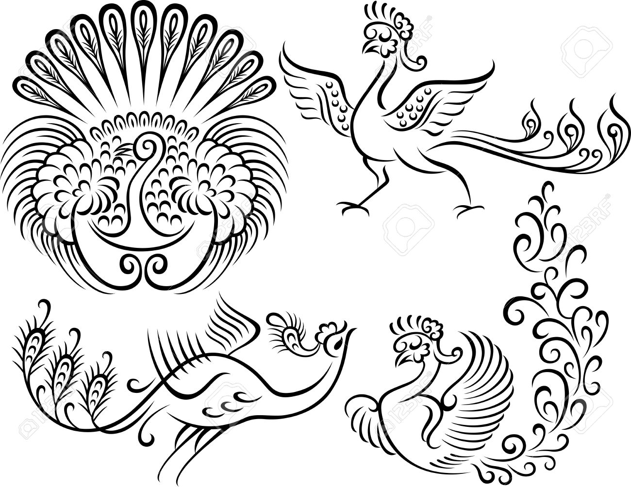 1300x1004 Bird Peacock Style Tattoo Royalty Free Cliparts, Vectors,