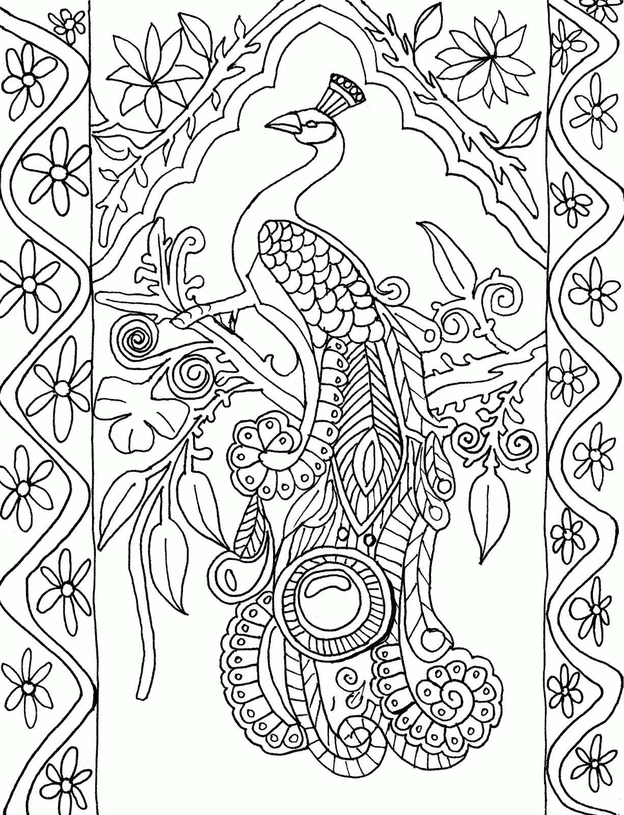 1225x1600 Adult Coloring Pages Peacock