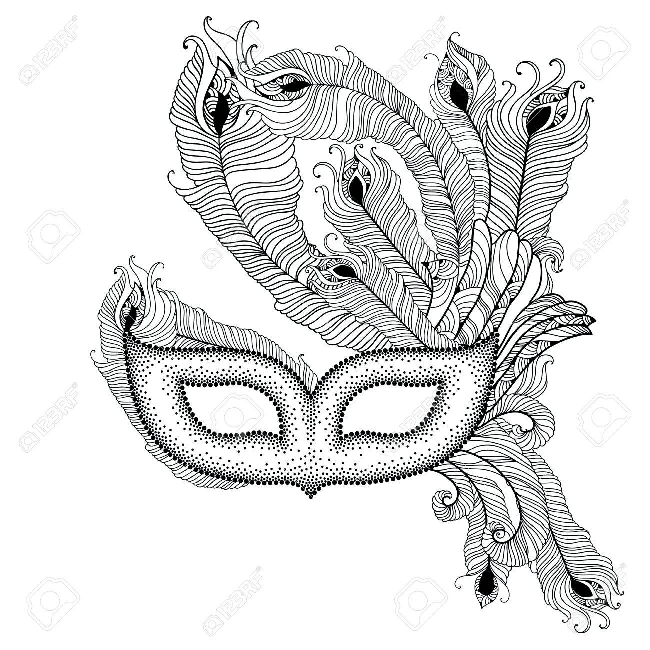 1300x1300 Dotted Venetian Carnival Mask Colombina With Outline Peacock