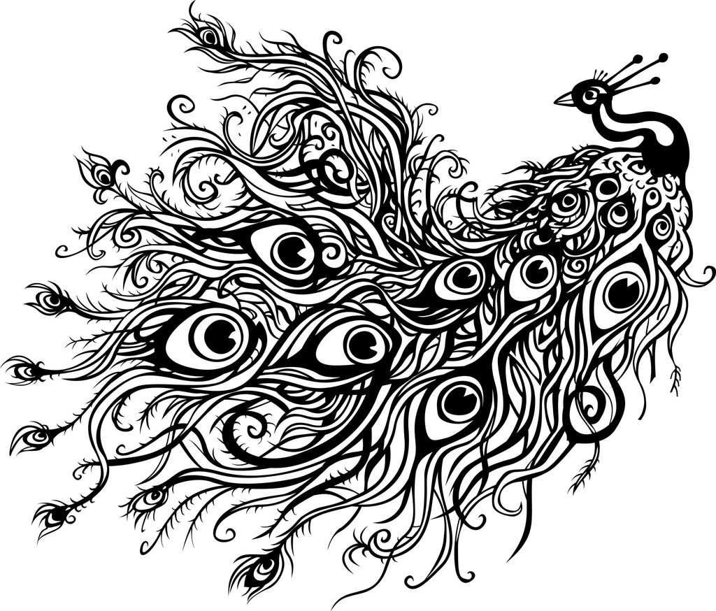 1024x874 Peacock Drawing Tattoo With Color