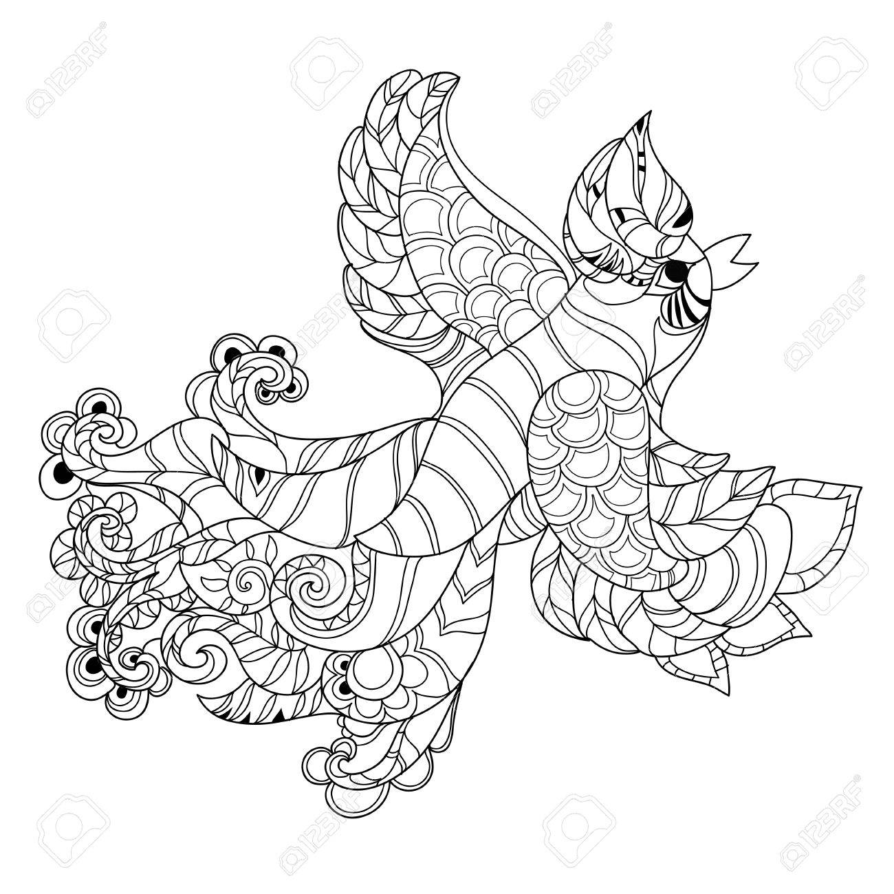 1300x1300 Zentangle Stylized Peacock Hand Drawn Vector Illustration. Sketch