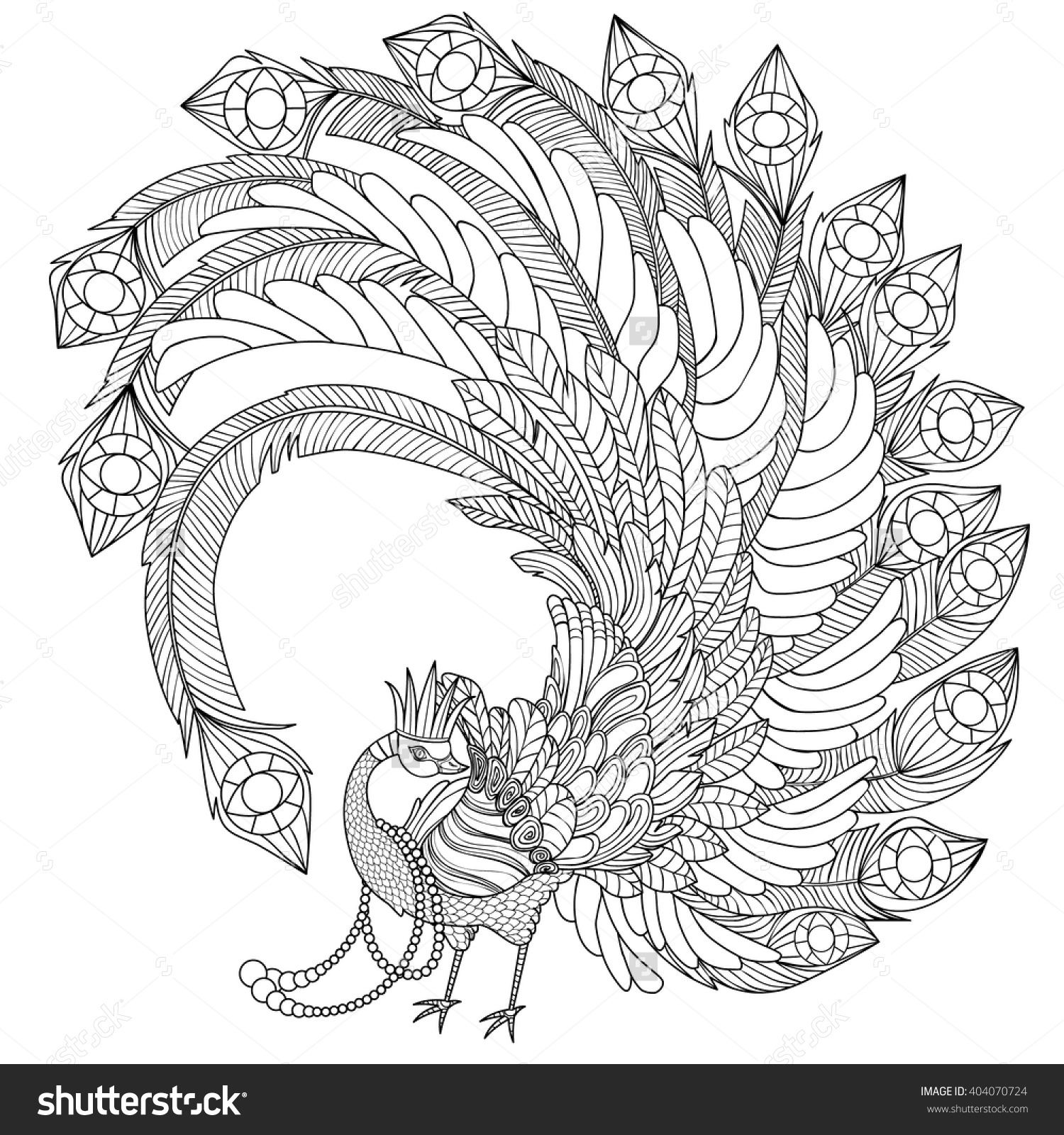 1500x1600 Antistress King Peacock Coloring Stockvektorillustration 404070724