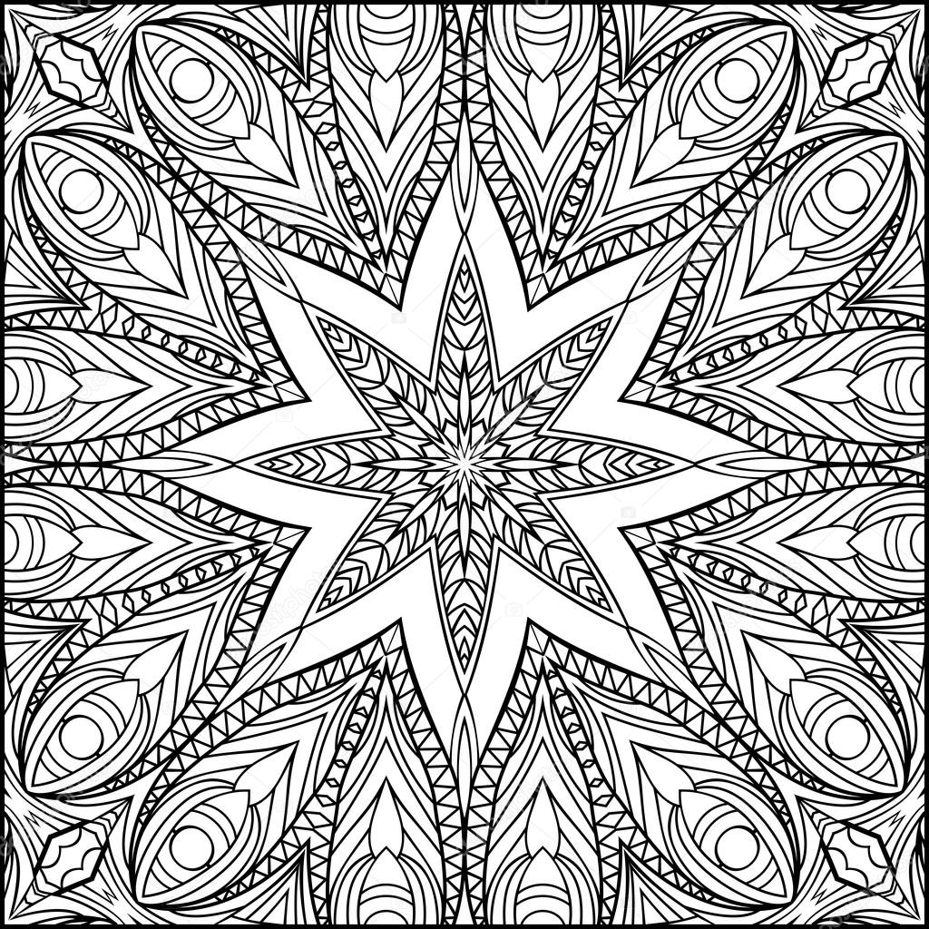 1024x1024 Abstract Peacock Feathers Black And White Ornament Stock Vector