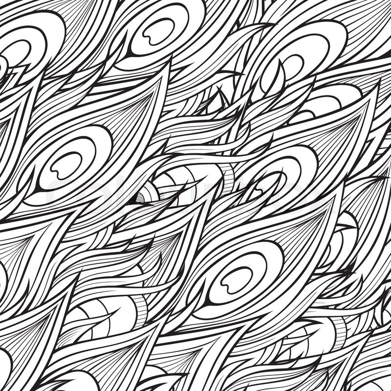 800x800 Vintage Abstract Pattern With Hand Drawn Peacock Feathers Stock