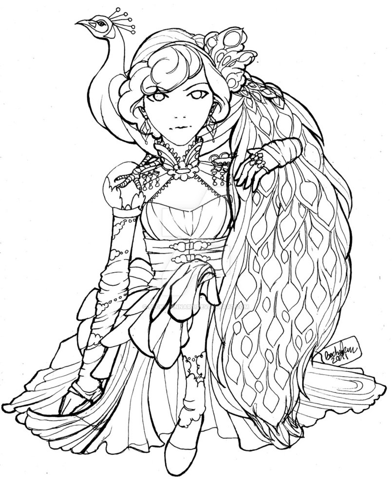 805x992 Lineart Peacock By Beckypennart