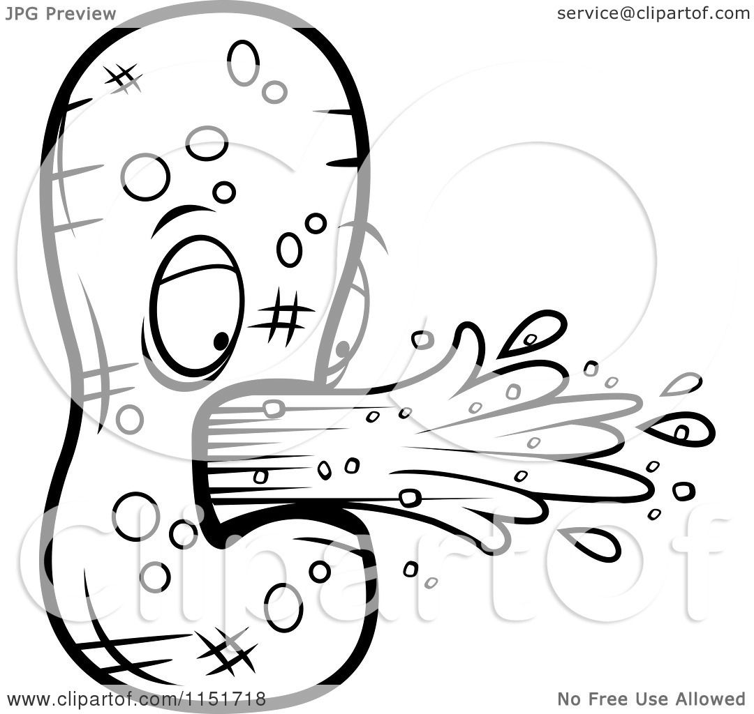1080x1024 Cartoon Clipart Of A Black And White Peanut Character Puking