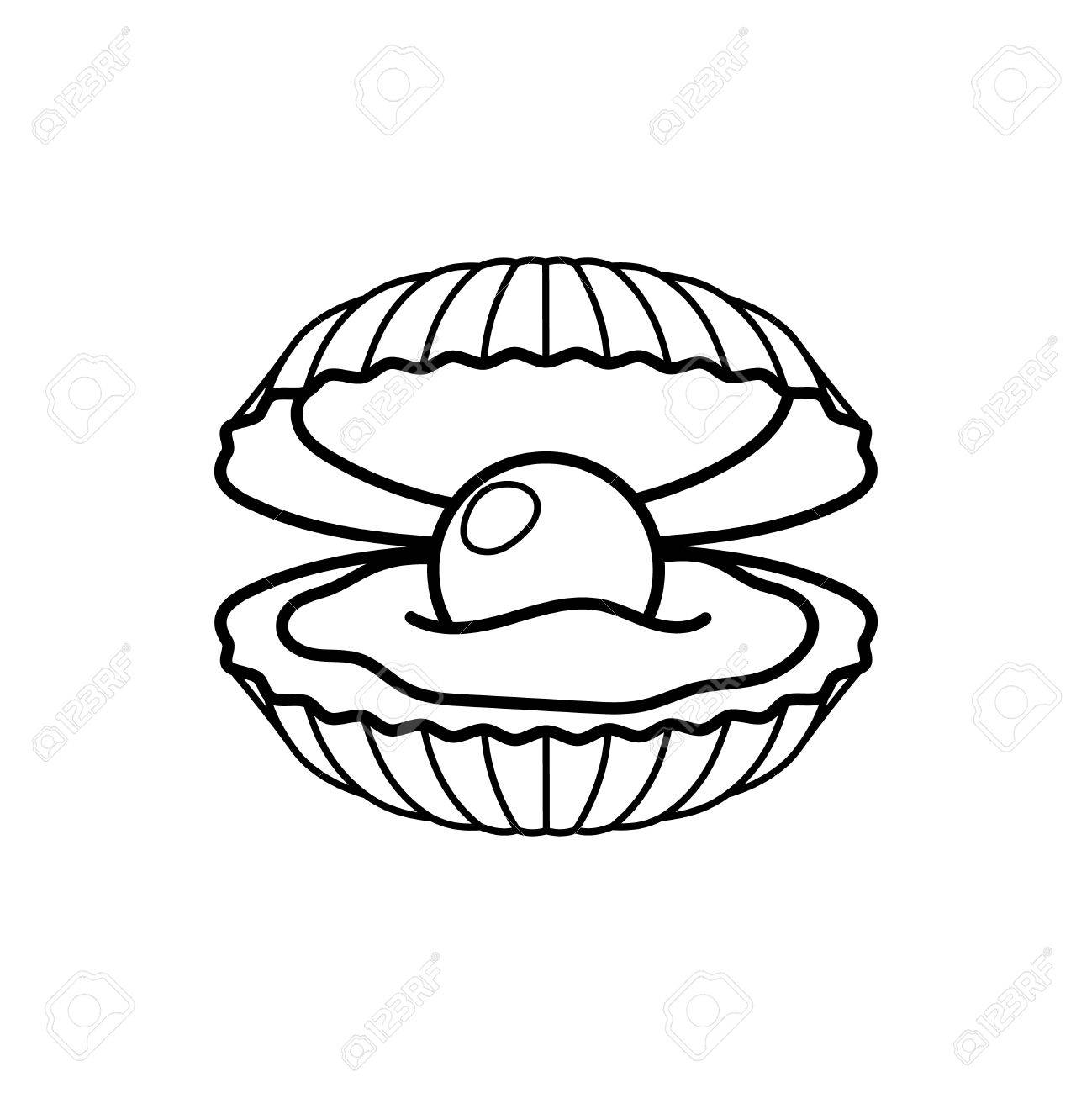 1299x1300 Black Pearl In Shell Line Gift Icon. Vector Illustration Royalty