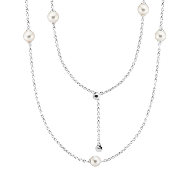 640x640 White Crystal Pearl Necklace 100% 925 Sterling Silver Luminous