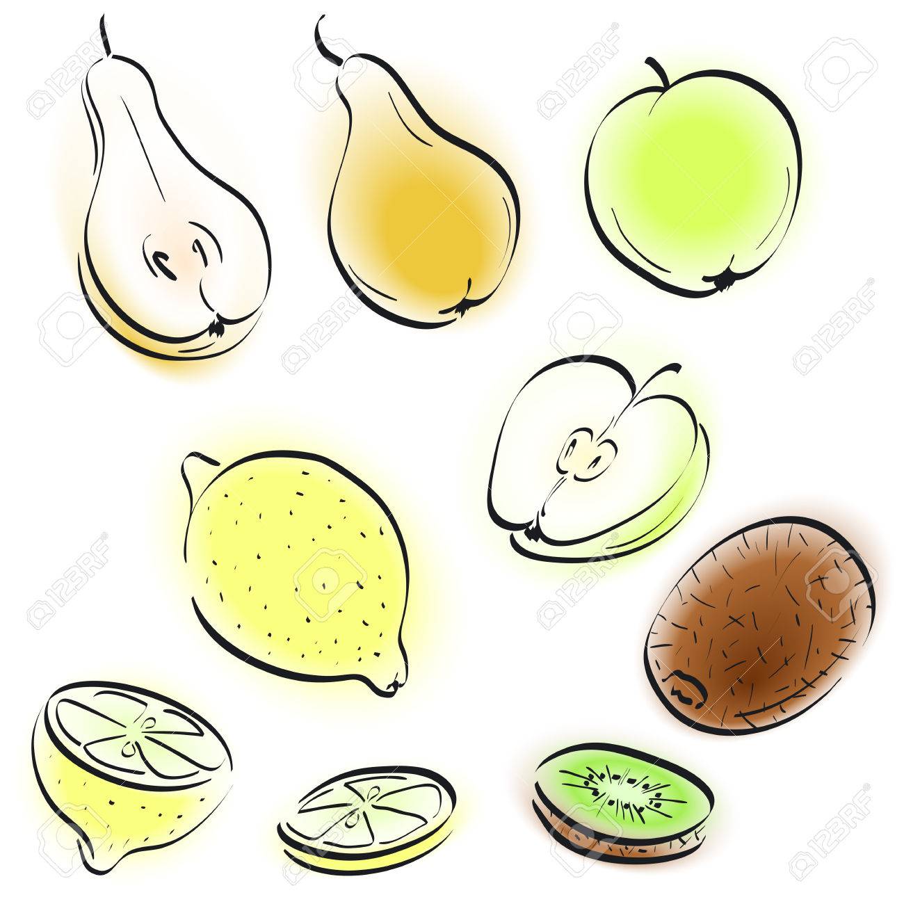 1300x1300 Set Of Fruit Drawn In Hipster Style Simple Drawing Of Pears