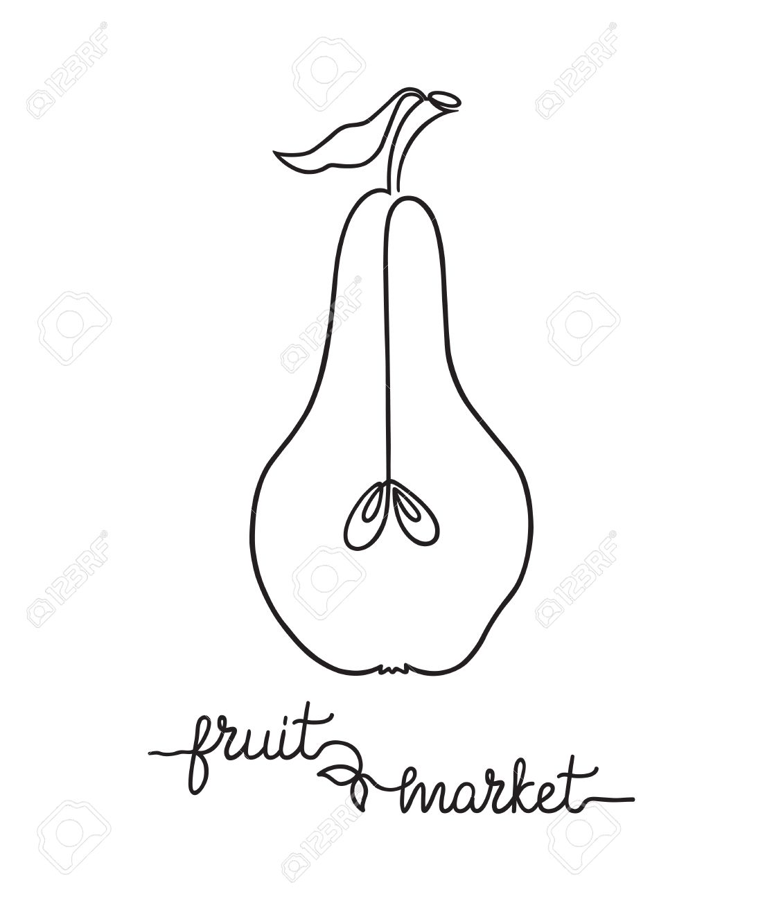 1130x1300 Stylized Drawing Of Pear In One Continuous Line And Fruit Market
