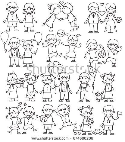 415x470 Hand Drawn Kids Clip Art. Set Of Playing Kids, Friendly Boys, Cute