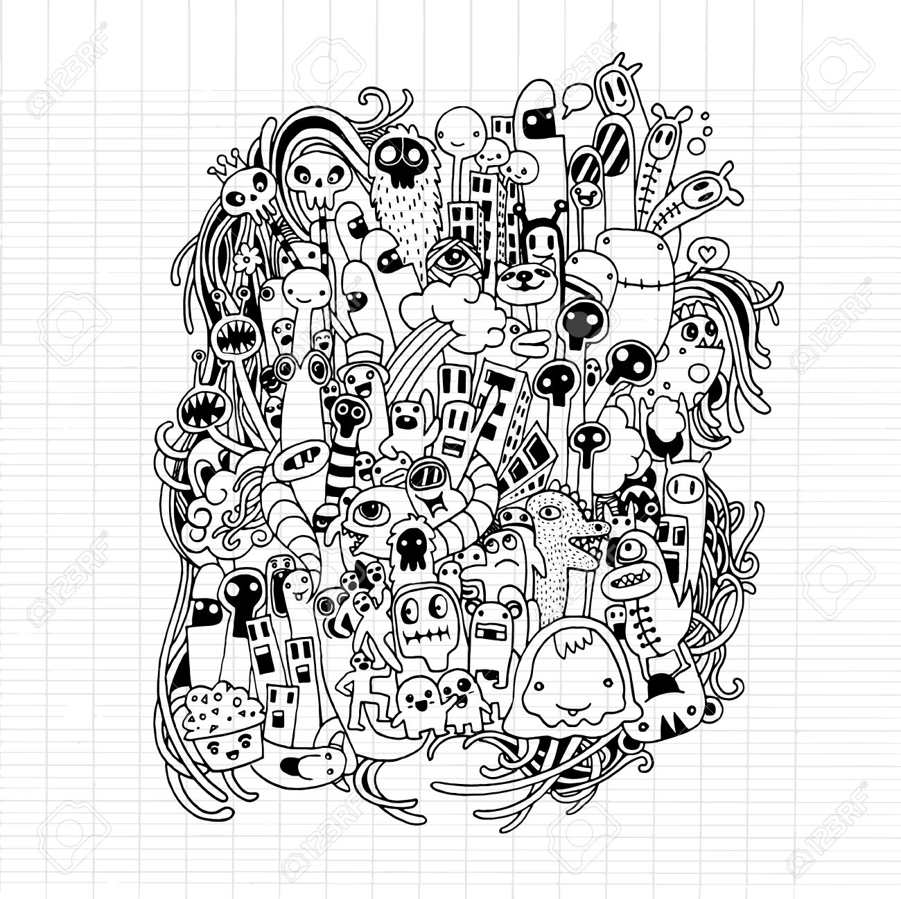 1300x1297 Hand Drawn Aliens And Monsters Cartoon Doodle,drawing Style Pen