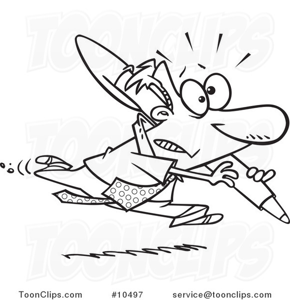 581x600 Cartoon Black And White Line Drawing Of A Business Man Running
