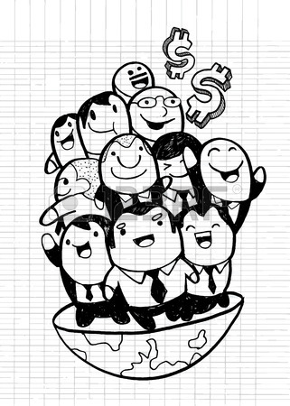 321x450 Hand Drawing Group Of Businessmen On Top Of The World, Sketch