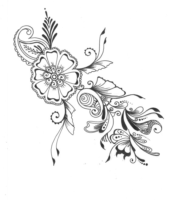 570x659 8x10 Art Print Henna Floral Design Ink Pen Drawing Wall Art