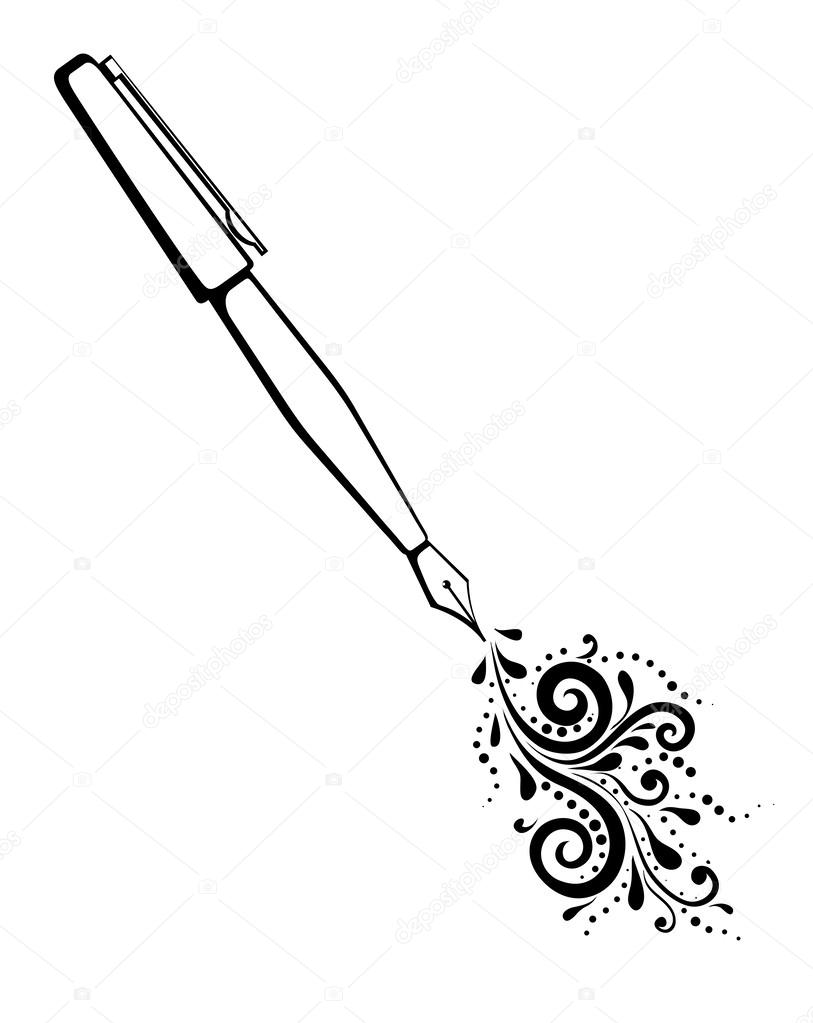 813x1023 Black And White Outline Of An Ink Pen With A Painted Floral Design
