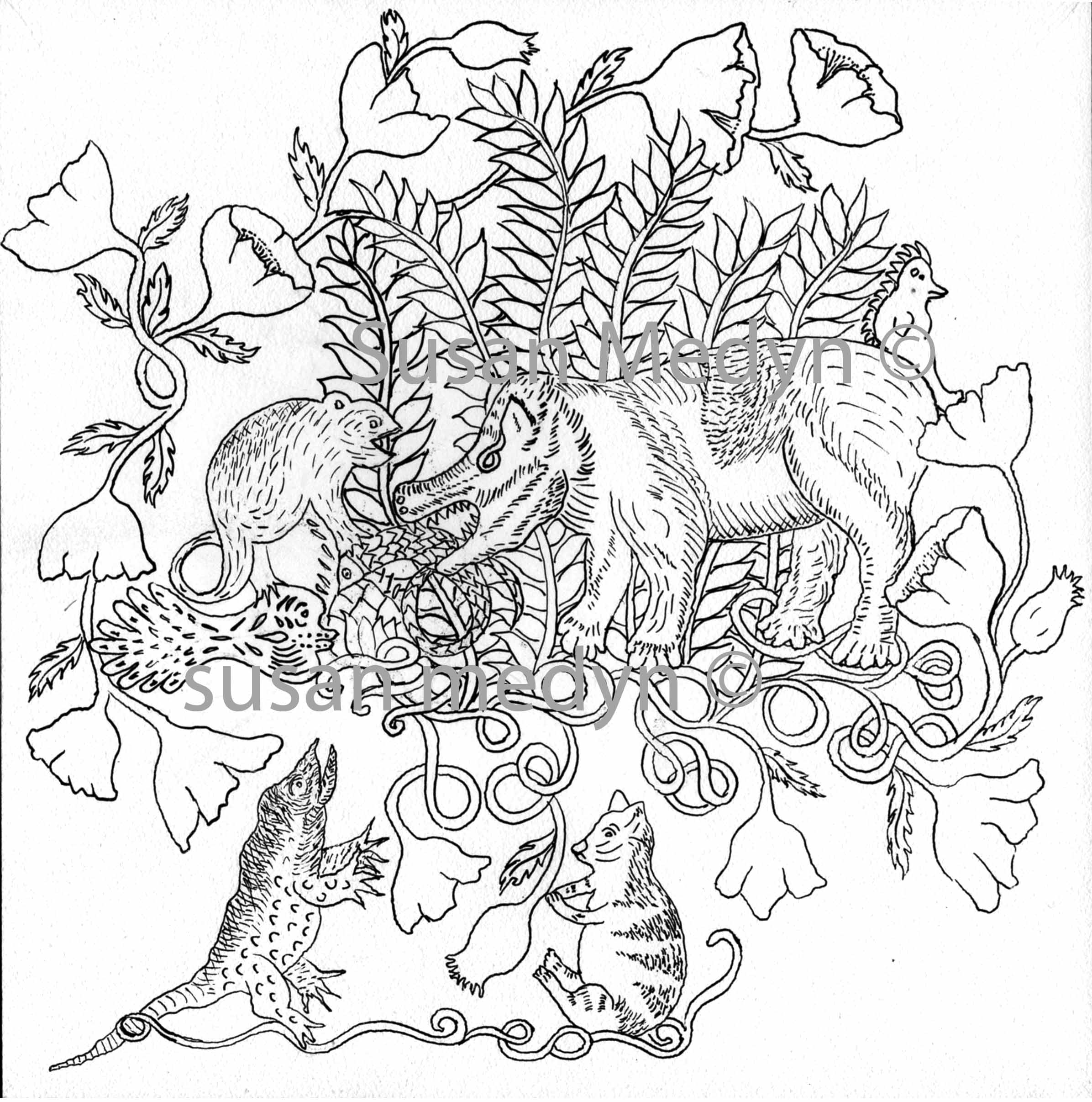 2392x2412 Pen And Ink Drawing On Aquabord Watercolors By Susan Medyn