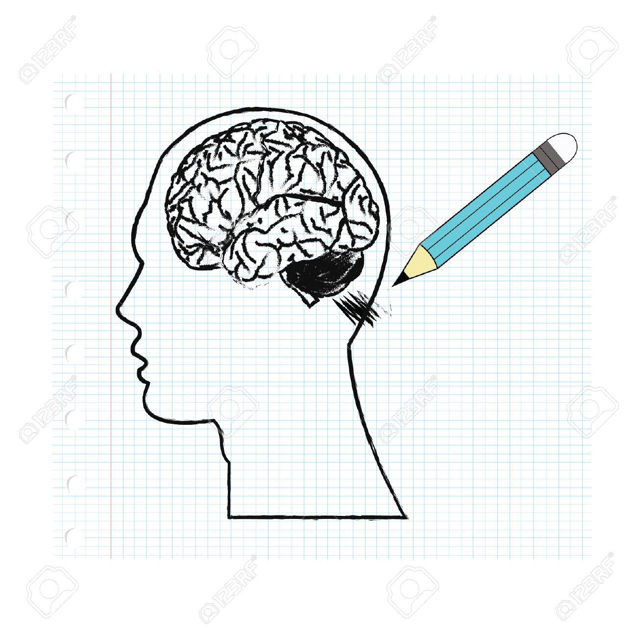 1300x1300 Paper With A Pencil Drawing Of The Human Brain Royalty Free