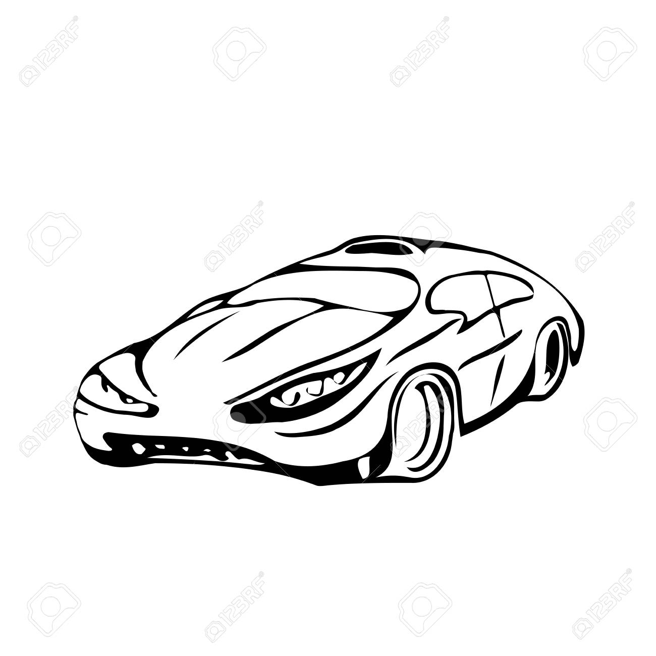 1300x1300 The Sketch Is Stylish Car. Vector Illustration In Style Of Pencil