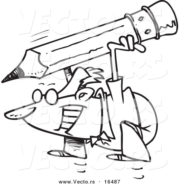 600x620 Vector Of A Cartoon Businessman Jumping And Holding A Giant Pencil