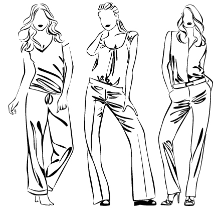 425x416 Set Of Fashion Girl Pencil Sketch Vector Fashion Illustration