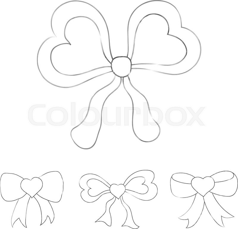 800x771 Hand Drawn Pencil Sketch Of Festive Bows In The Shape Of Heart