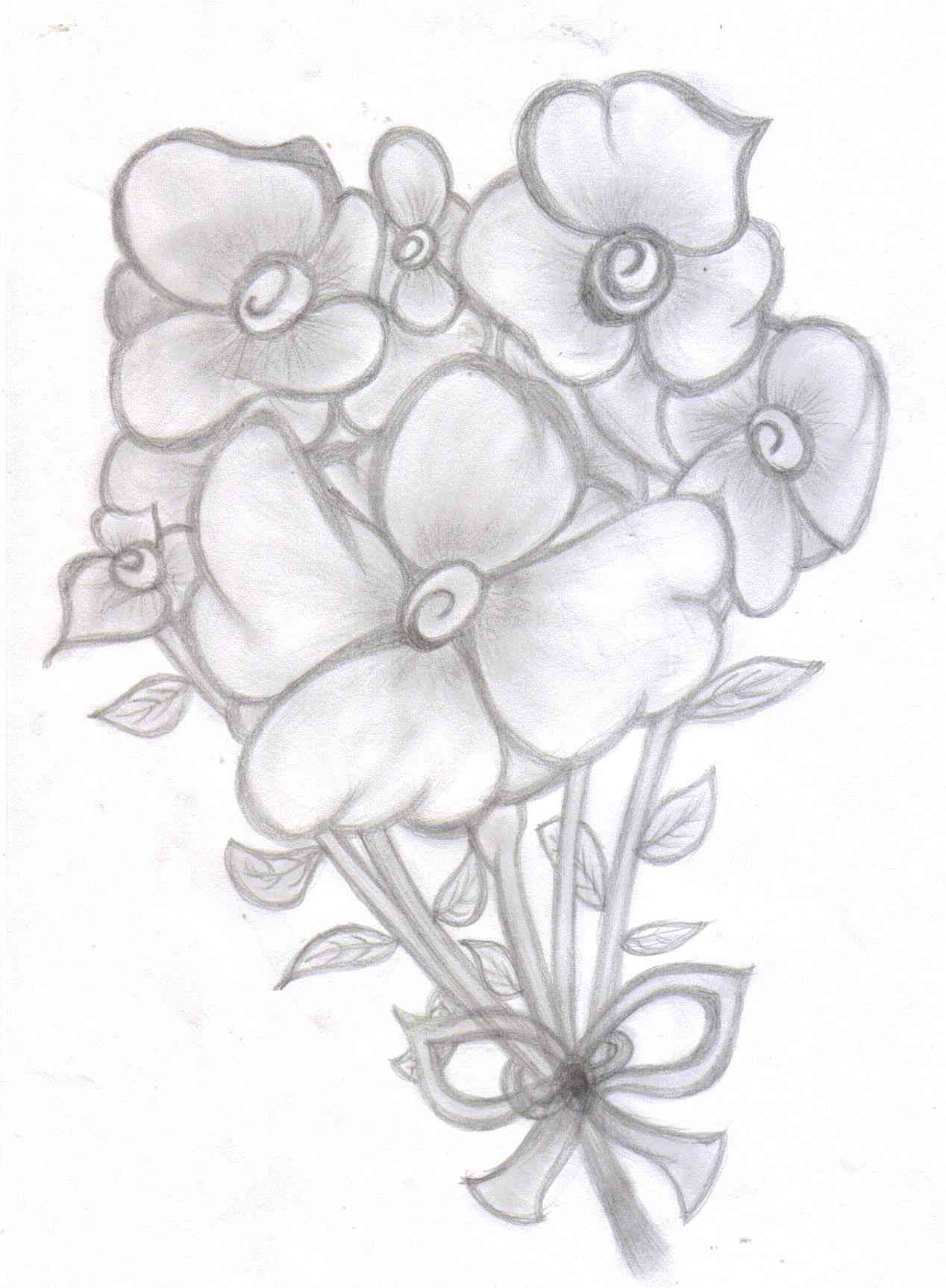 1268x1726 Pin Drawn Flower Flower Bunch 1. Bouquet Of Roses Flowers Drawing