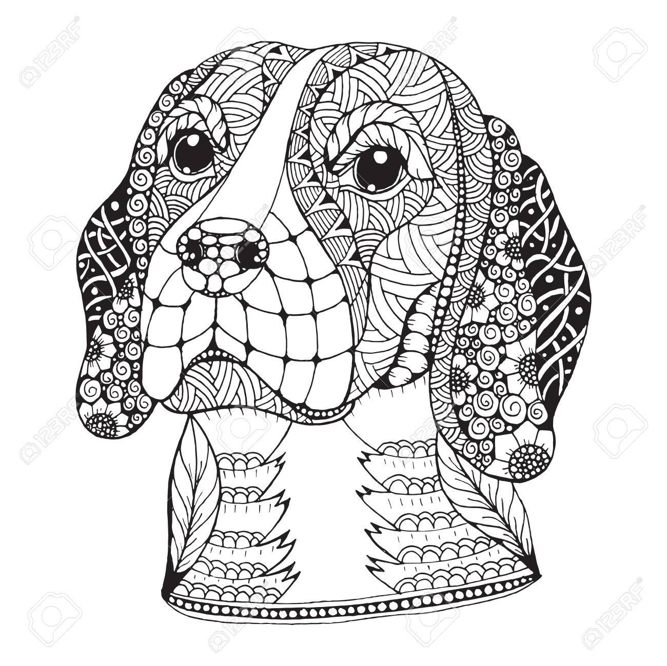 1300x1299 Beagle Dog Head Stylized, Illustration, Freehand Pencil, Hand