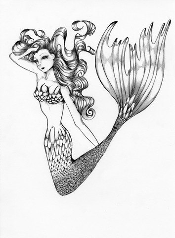 354x480 Mermaid Pencil Drawing Ooak Original Pencil Drawing
