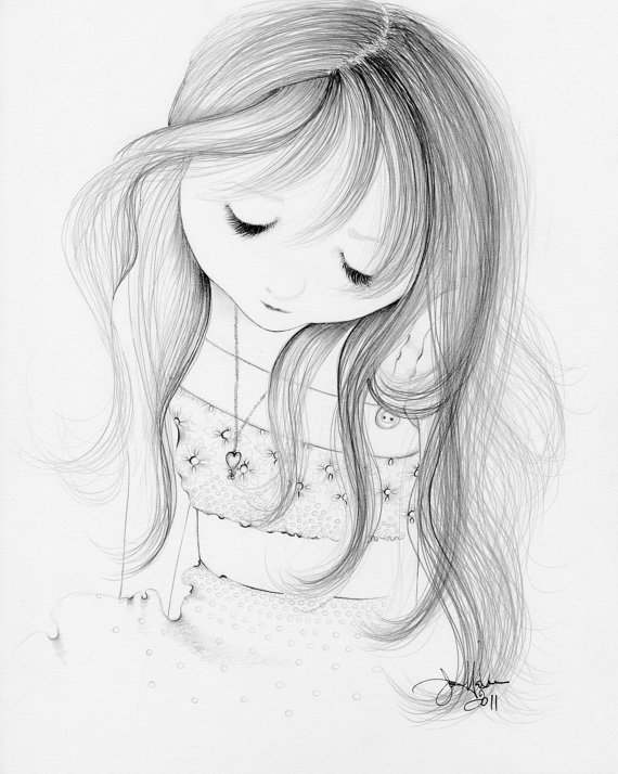 570x714 Nursery Art Drawing Of A Girl Original One Of A Kind Pencil