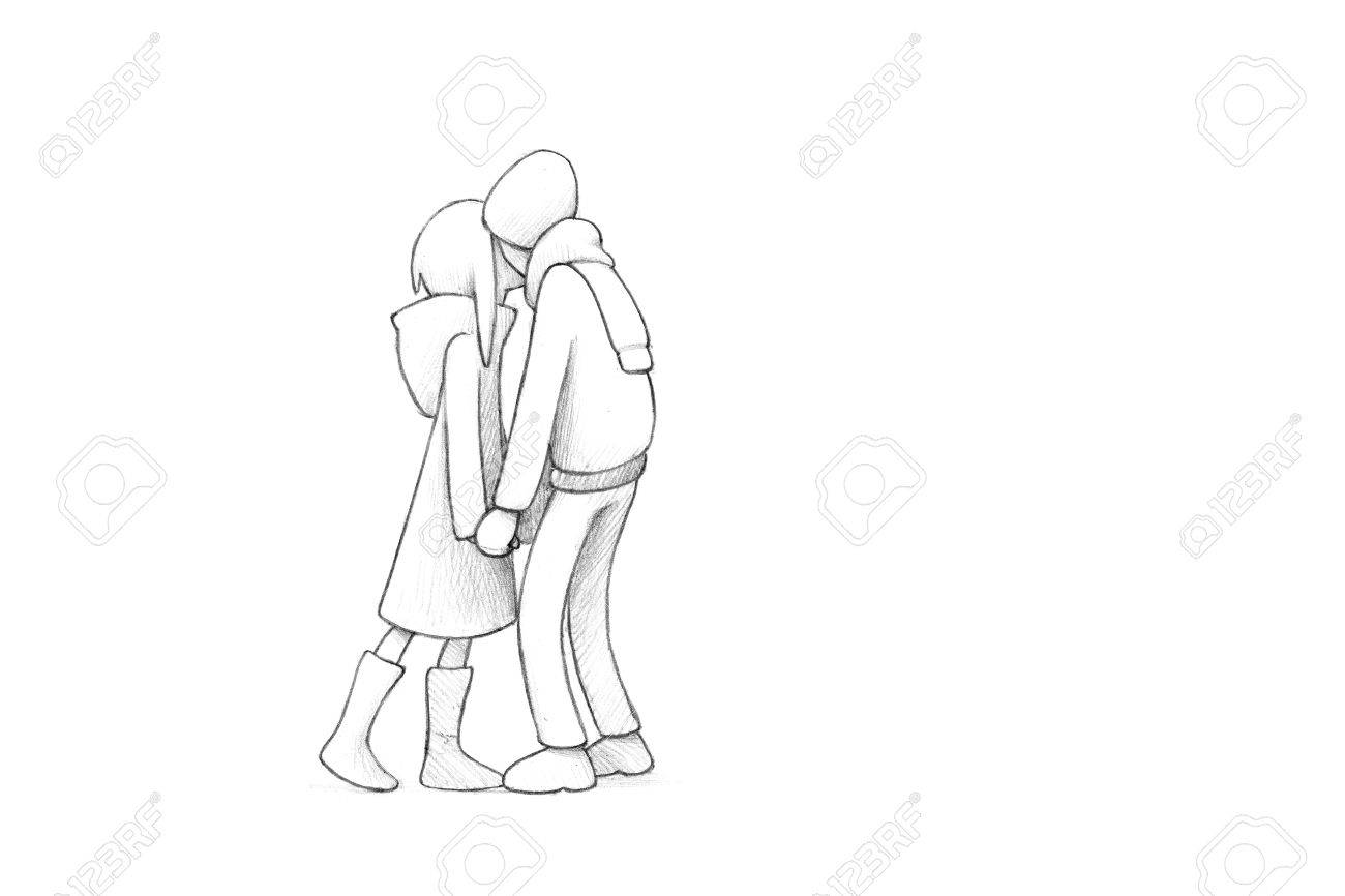 1300x866 Pencil Illustration, Drawing Of Young Couple In Love High