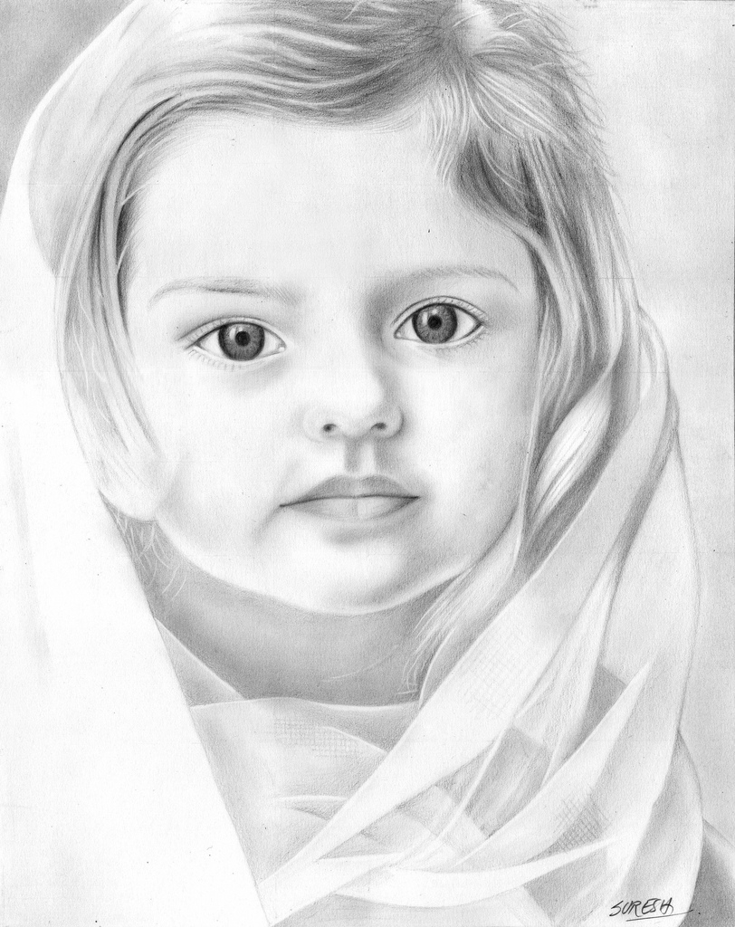 812x1024 Little Girl Pencil Drawing By Suresh Pg