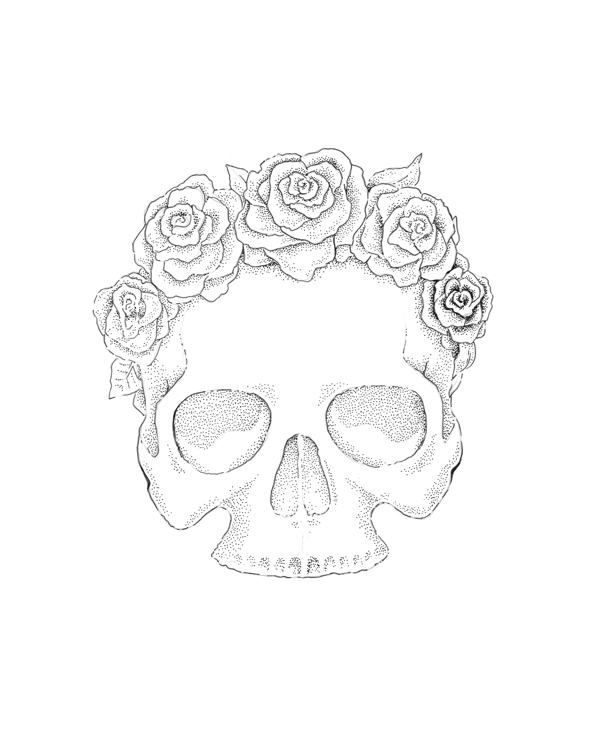 600x745 Use Ink Liners To Create A Skull And Roses Drawing