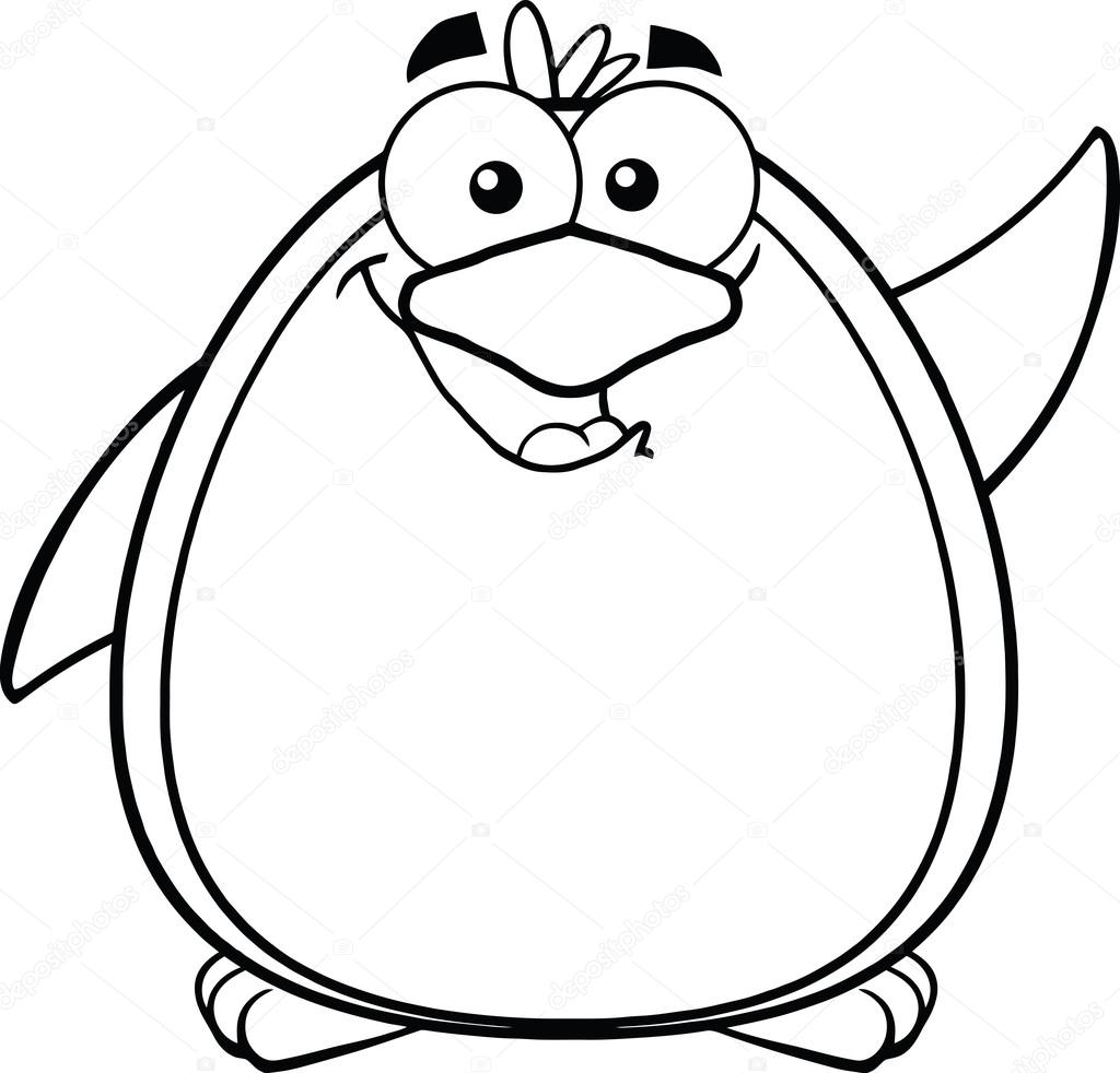 1024x982 Black And White Funny Penguin Cartoon Character Waving Stock