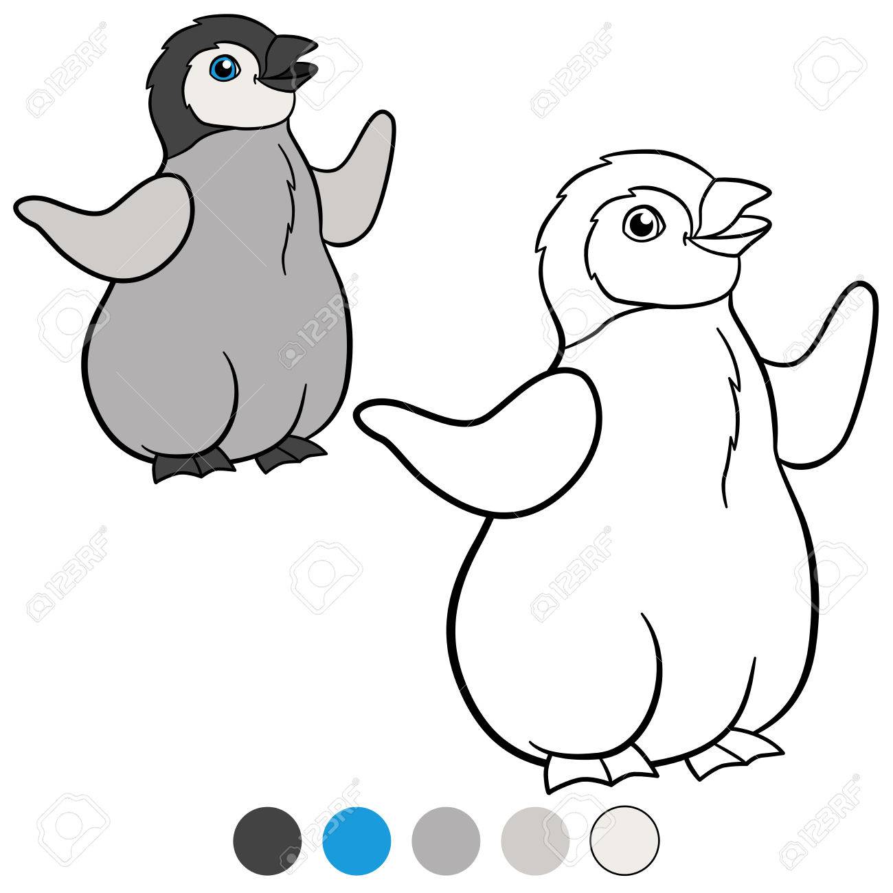 1300x1300 Coloring Pages. Little Cute Baby Penguin Stands And Smiles