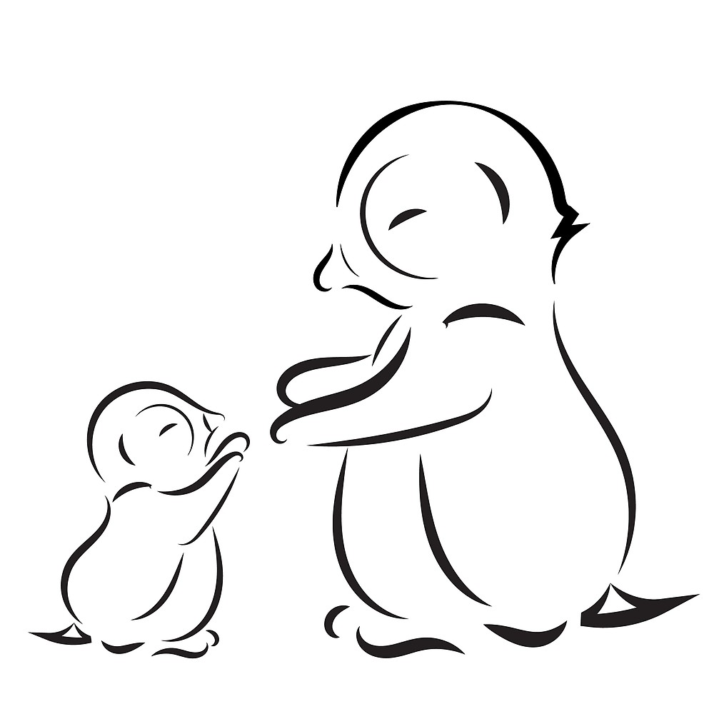 1000x1000 Outline Drawing Of Penguin Family Mom And Baby By Alexx60 Redbubble