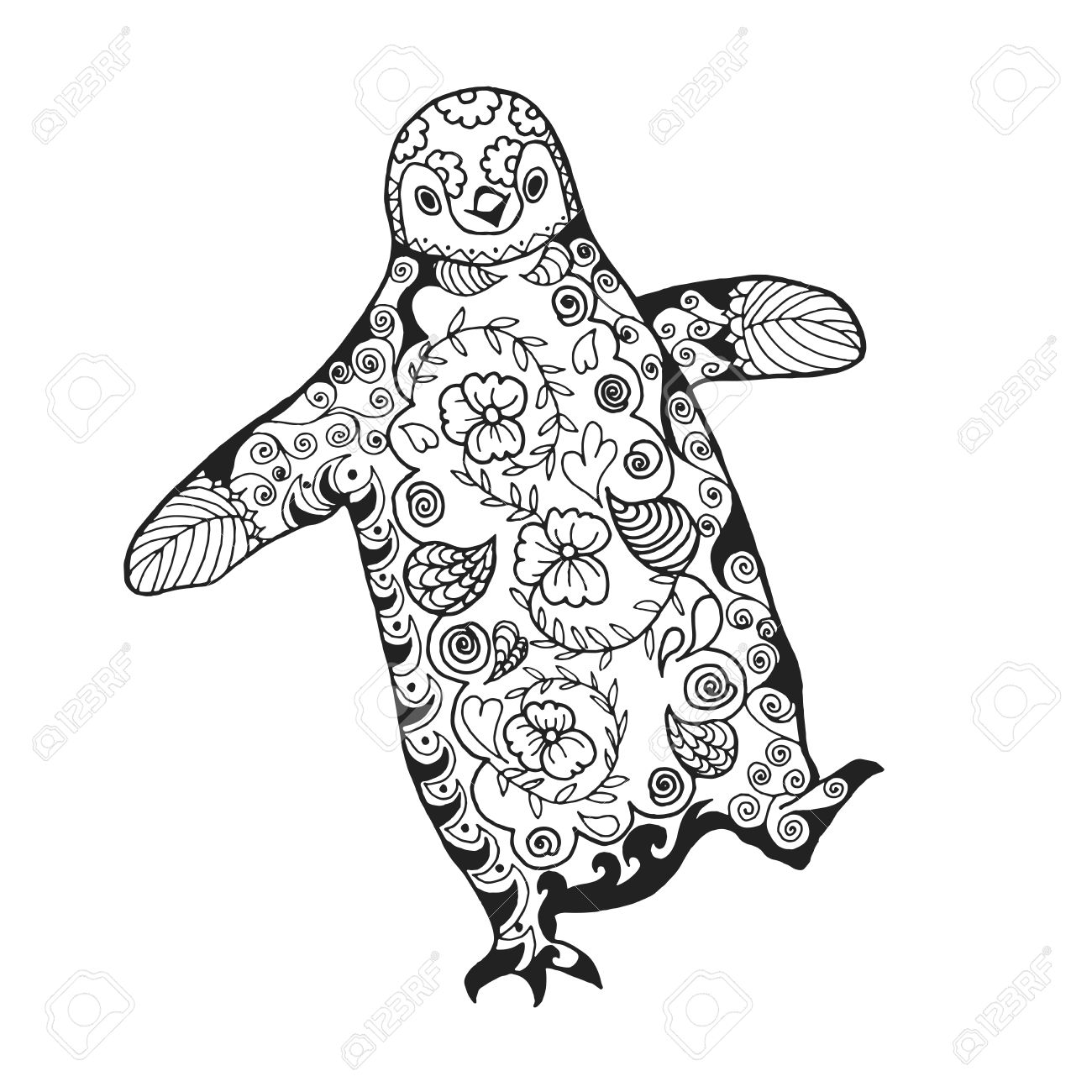 1300x1300 Drawn Penguin Black And White