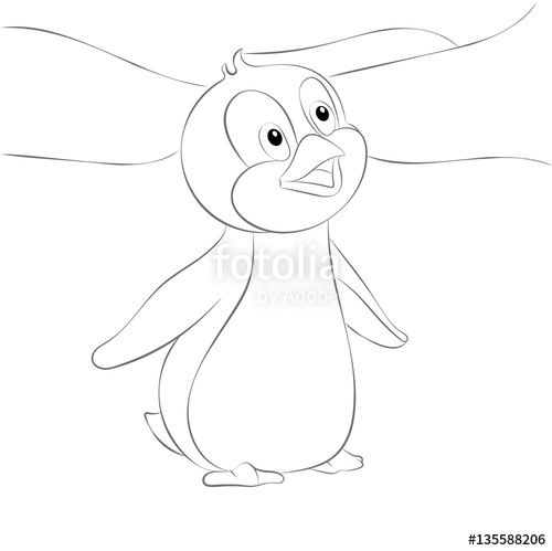 500x499 Funny And Cute Surprised Outline Little Penguin In Simple Cartoon