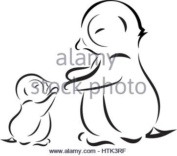 362x320 Outline Drawing Of A Penguin Family Mom And Baby Stock Photo