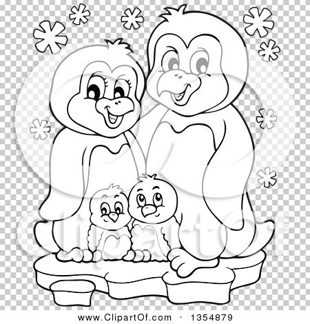 450x470 Outline Clipart Of A Cartoon Black And White Penguin Family On Ice