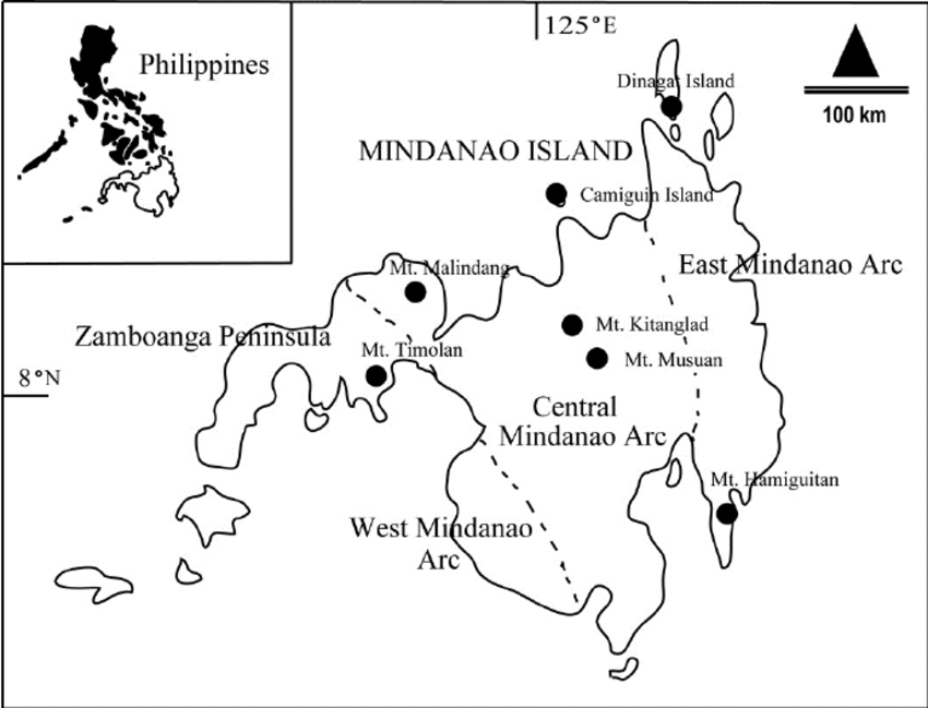 850x649 Map Of Mindanao And Associated Islands. Black Circles Indicate
