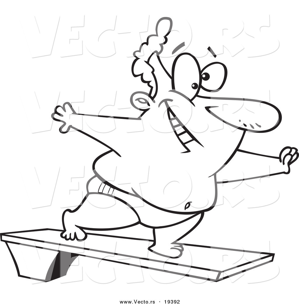 1024x1044 Vector Of A Cartoon Chubby Man On A Diving Board