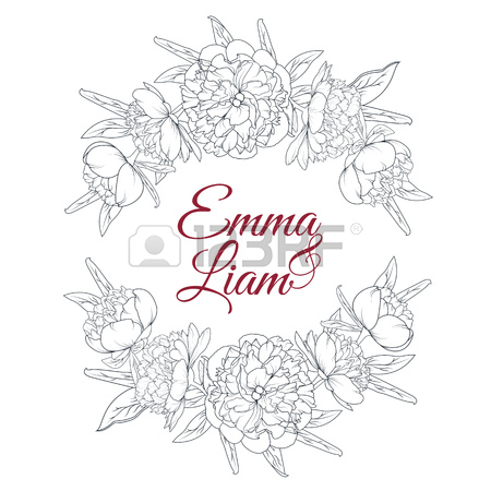 450x450 Peony Rose Garden Flowers Black And White Detailed Outline Drawing