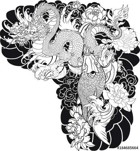 465x500 Japanese Tattoo Design Full Back Body.the Old Dragon And Koi Carp