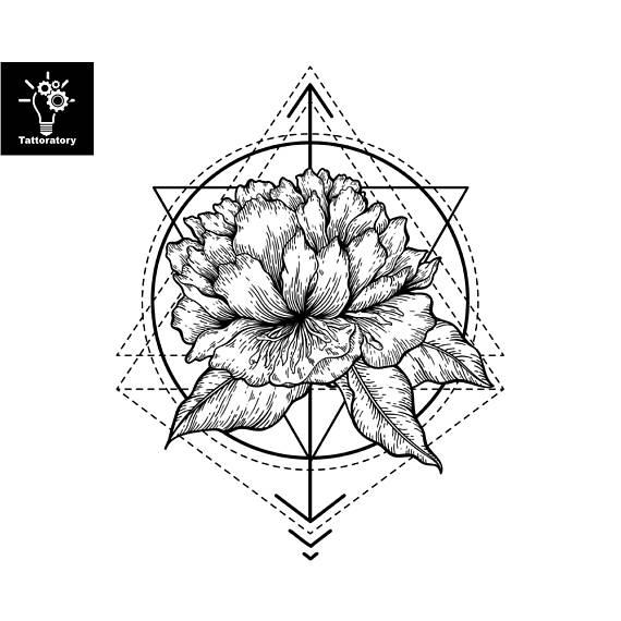 570x570 Peony Temporary Tattoo Peony Tattoo Geometric Flower Tattoo