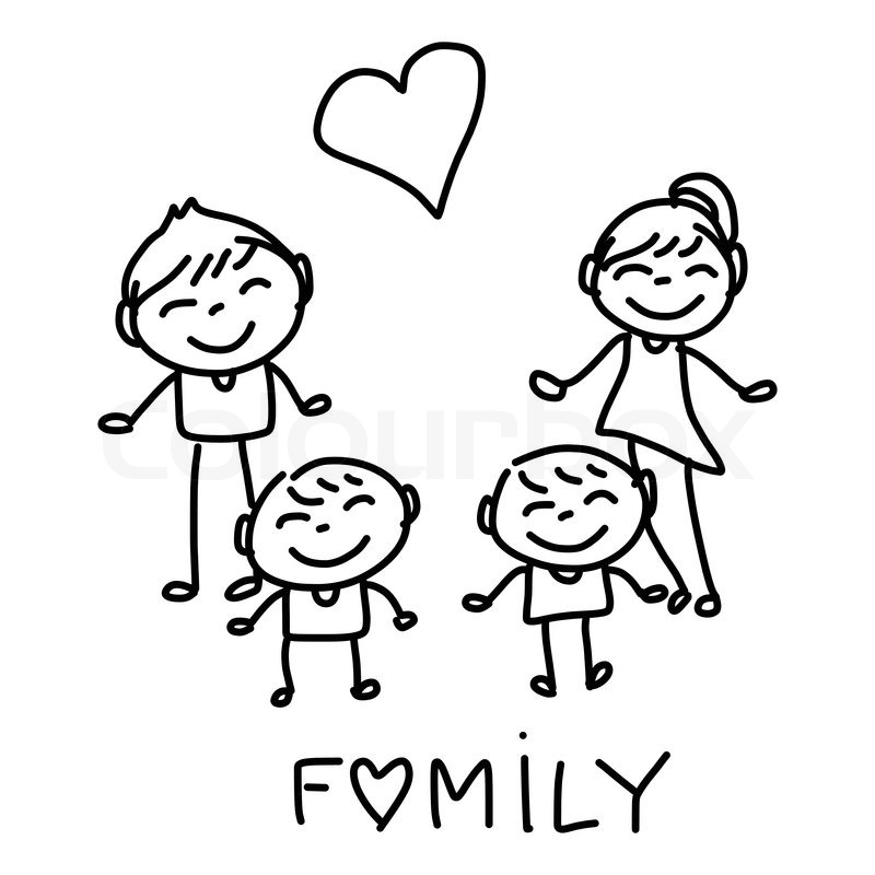 800x800 Hand Drawing Cartoon Character Happy Family Stock Vector Colourbox