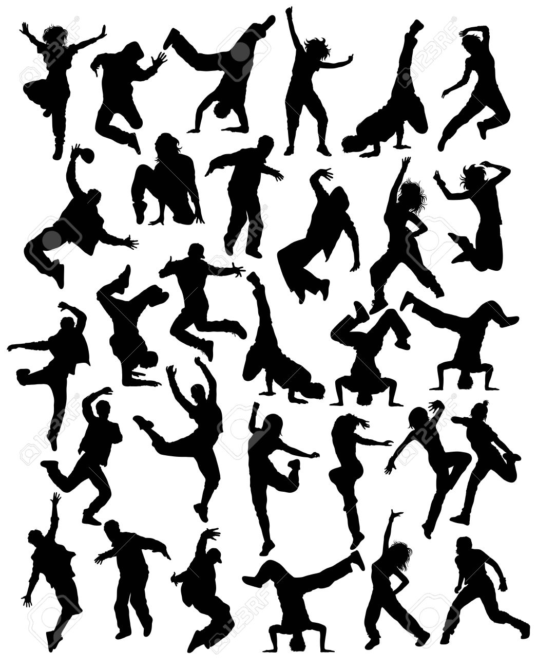 1046x1300 Modern Dancing, Hip Hop And Dance People Silhouettes, Art Vector