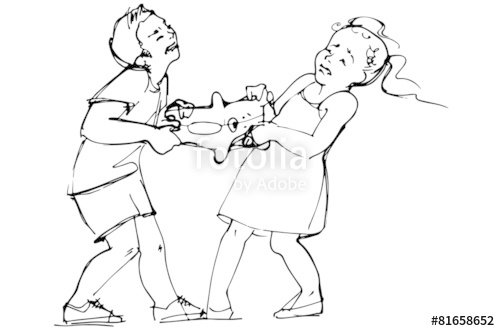 500x331 Sketch Of Boy And Girl Children Are Fighting Over A Toy Stock