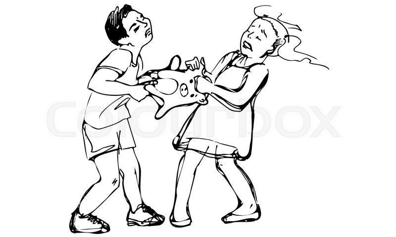 800x480 Black And White Vector Sketch Of Boy And Girl Children Are