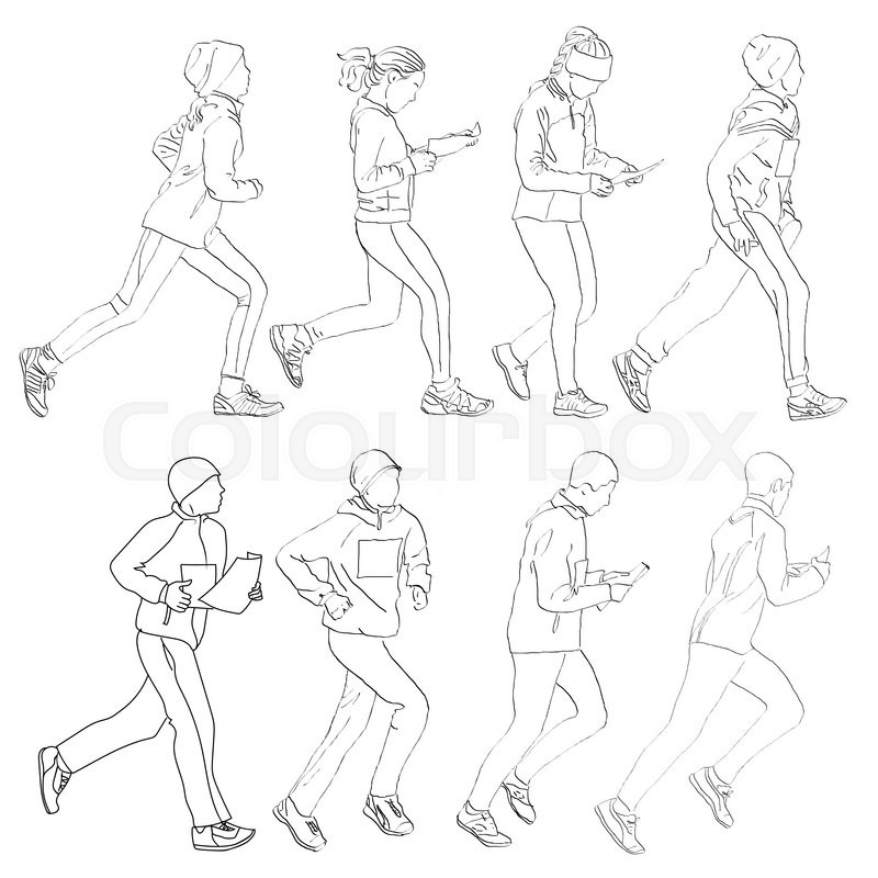 800x800 Drawing Running People In The Competition In Orienteering Stock